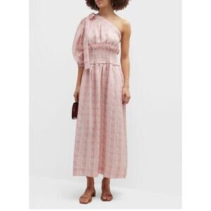 NEW Lug Von Siga Pink Glory linen printed one-shoulder maxi dress